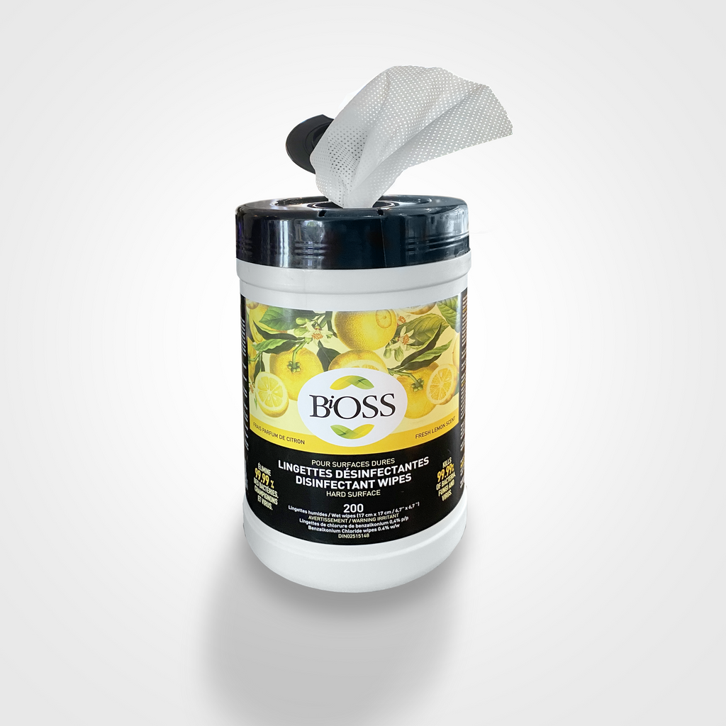 LINGETTES DÉSINFECTANTES POUR SURFACES | BiOSS 200 - Parfum citron