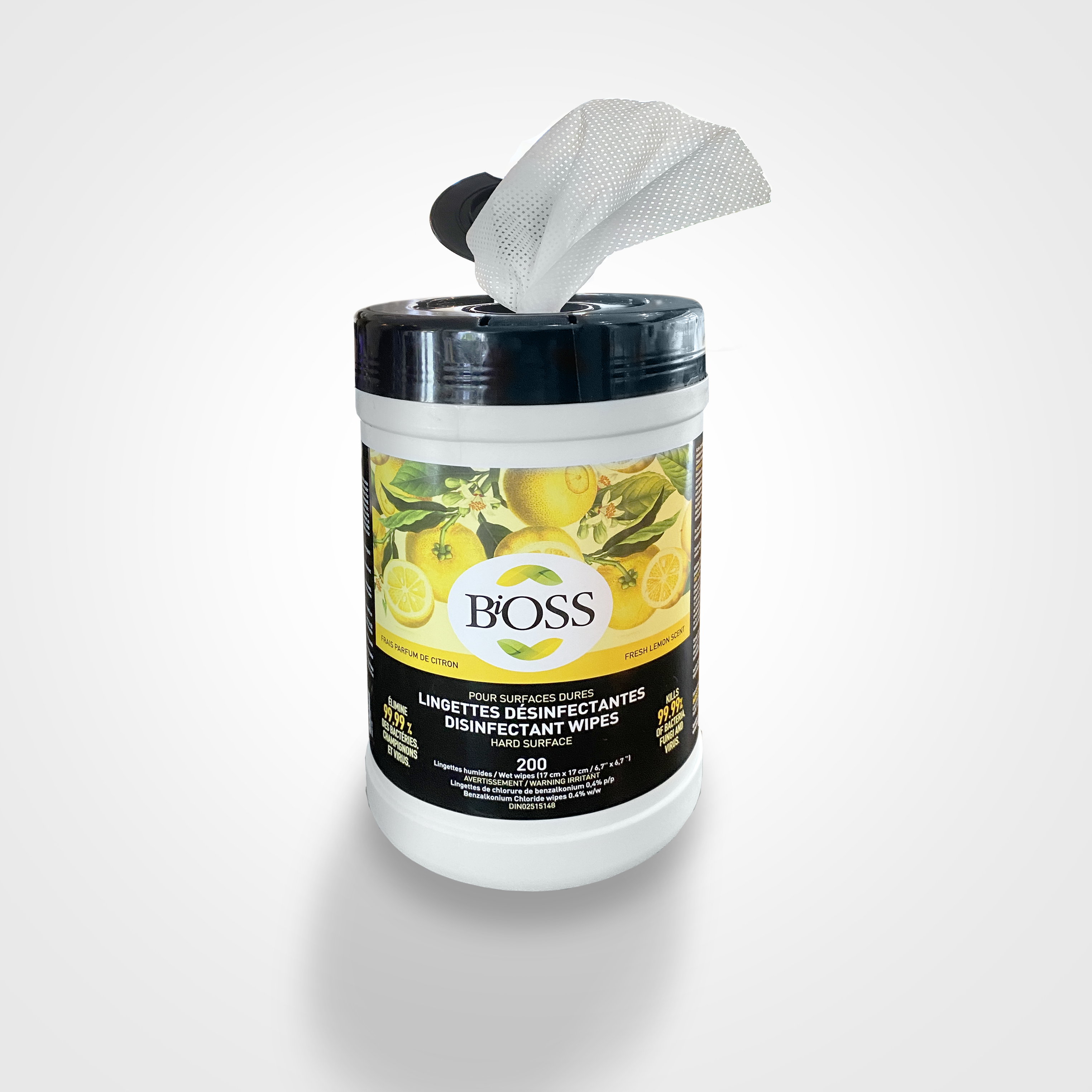 LINGETTES DÉSINFECTANTES POUR SURFACES | BiOSS 200 - Parfum citron