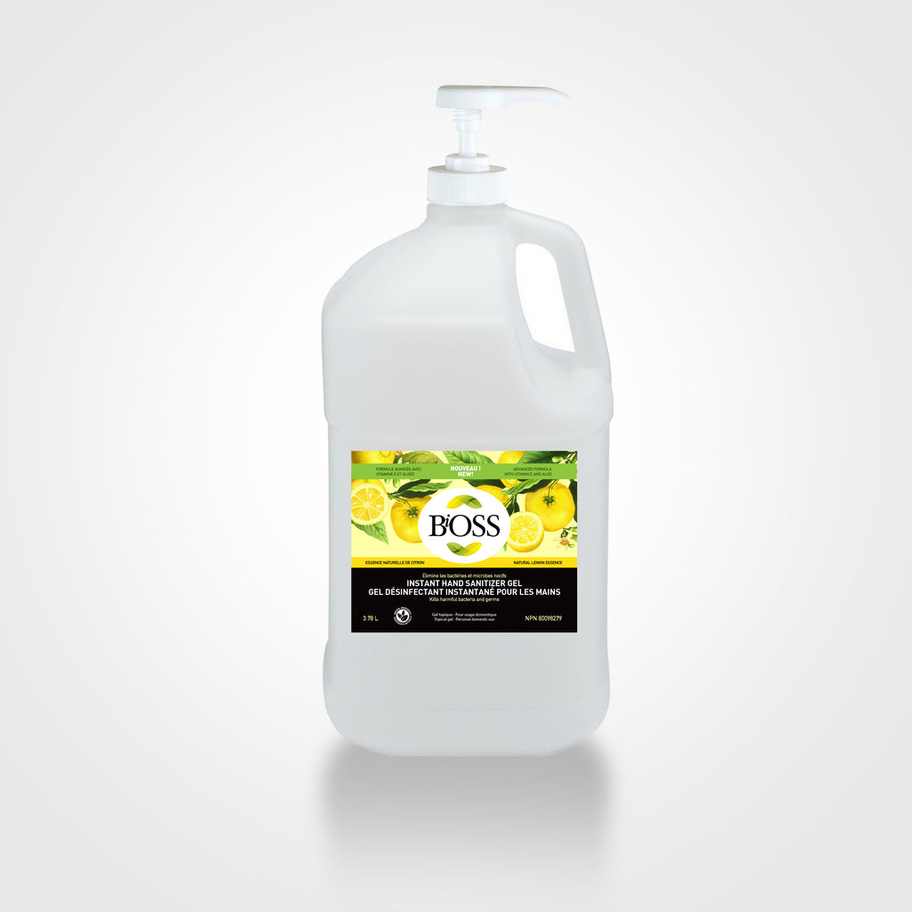 GEL DÉSINFECTANT POUR LES MAINS | BiOSS Formule Avancée 3.78L -Vitamine E et essence naturelle de citron